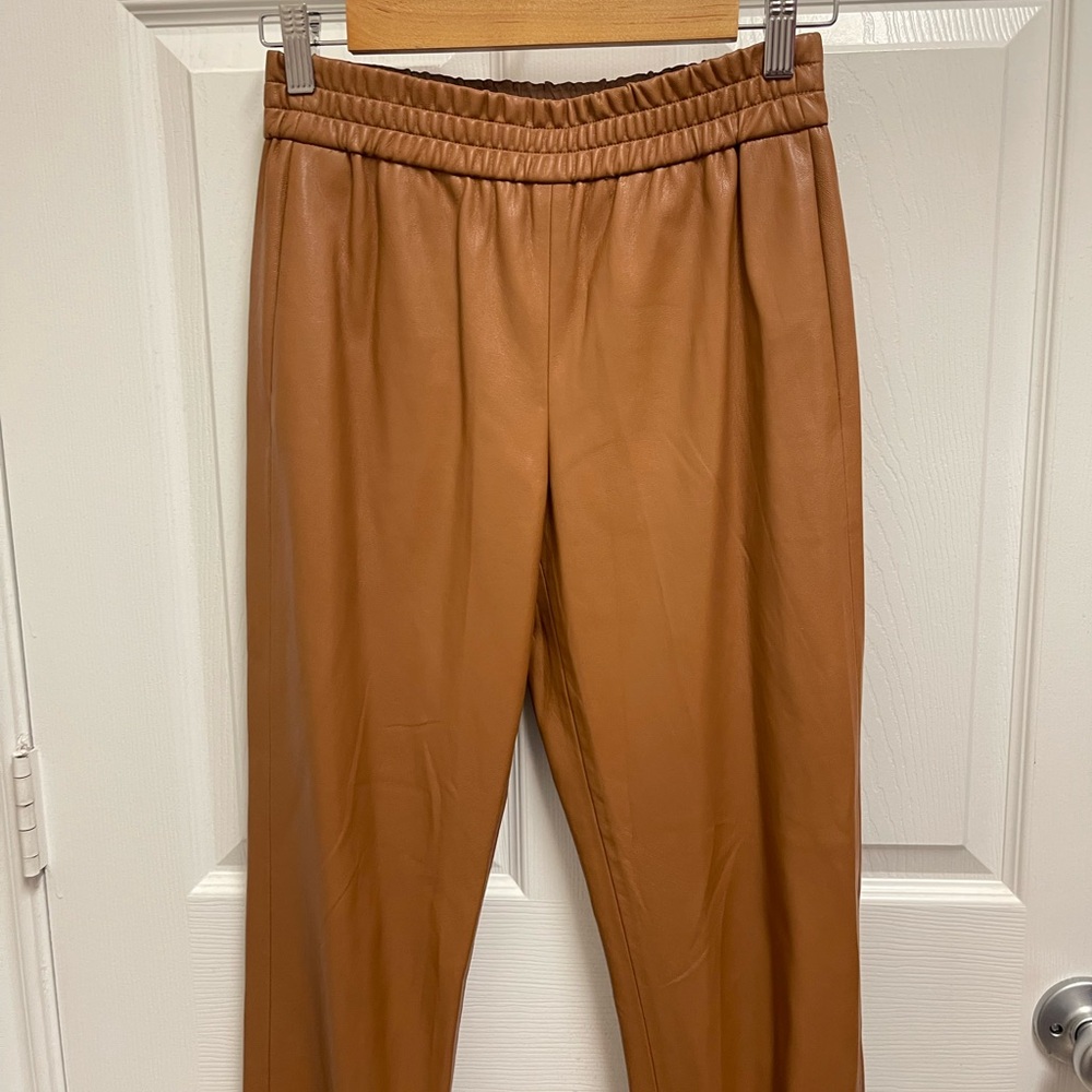Alice + Olivia Camel Brown Faux Leather Joggers - Picture 2 of 12